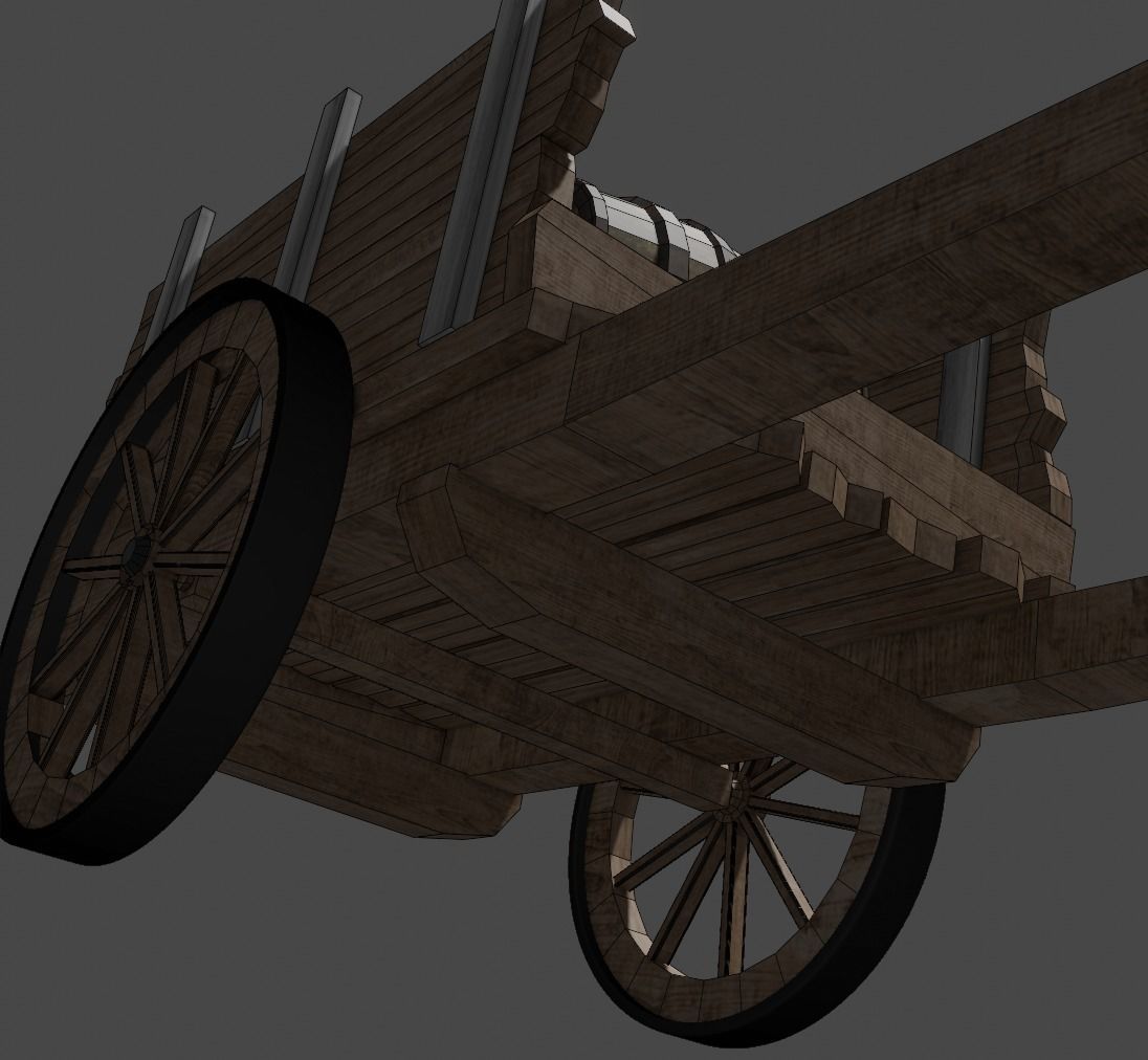 wooden cart with barrels Low-poly 3D model Free low-poly 3D model_16