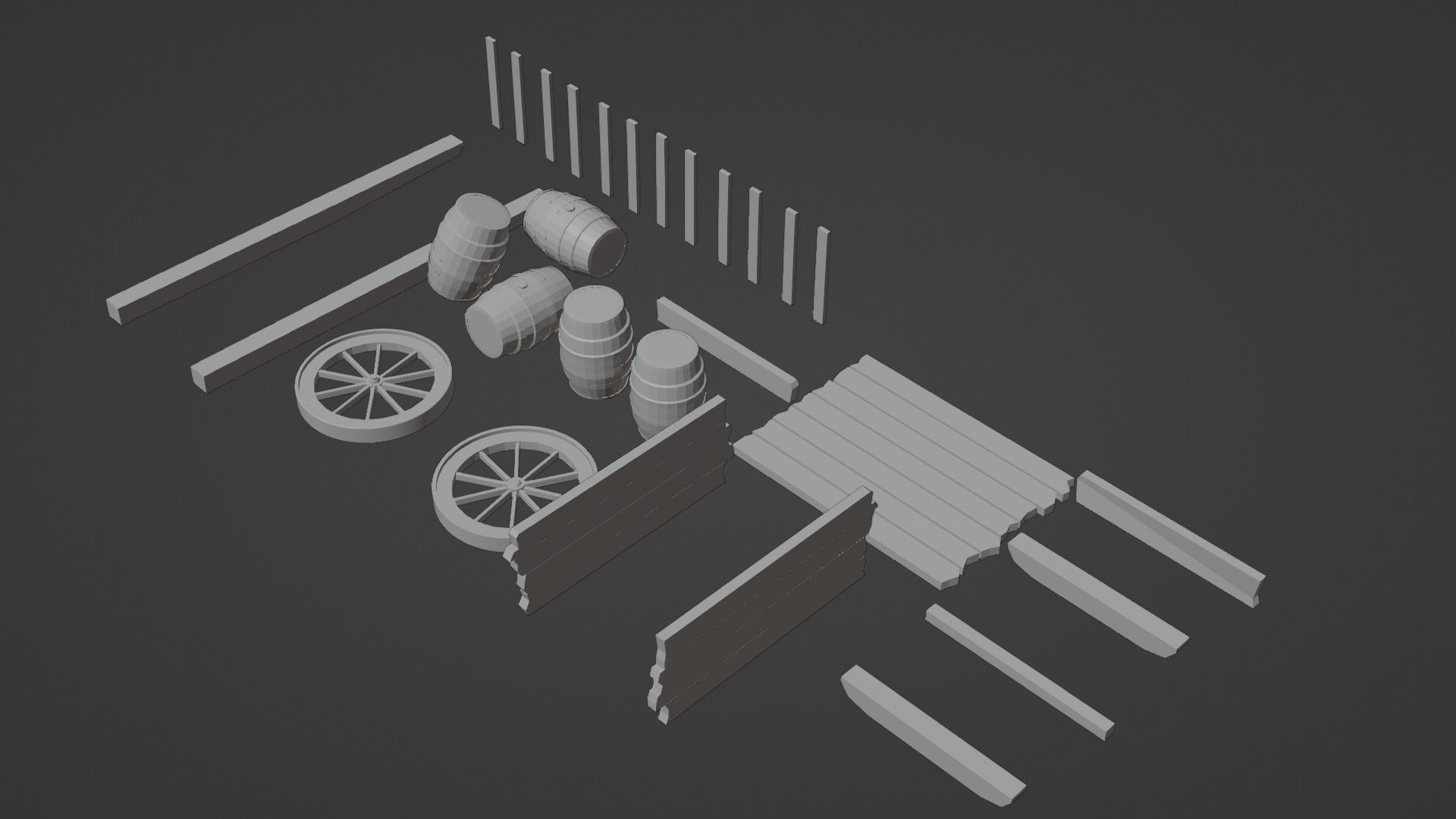 wooden cart with barrels Low-poly 3D model Free low-poly 3D model_18