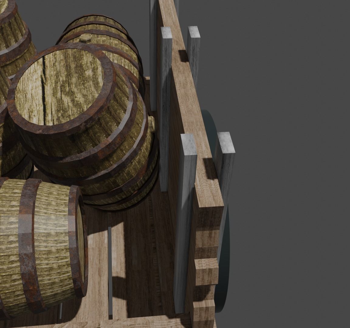 wooden cart with barrels Low-poly 3D model Free low-poly 3D model_12