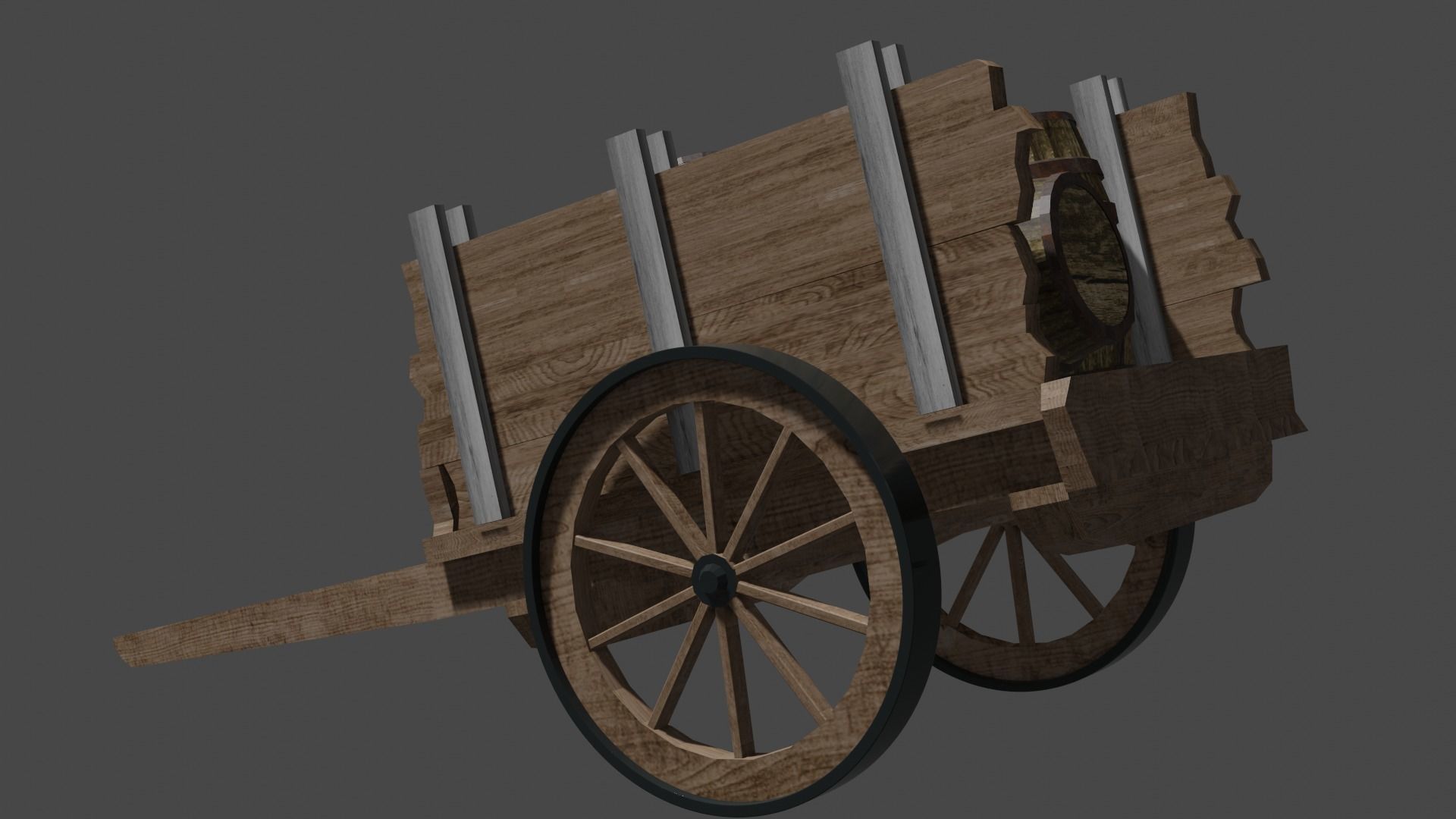 wooden cart with barrels Low-poly 3D model Free low-poly 3D model_6