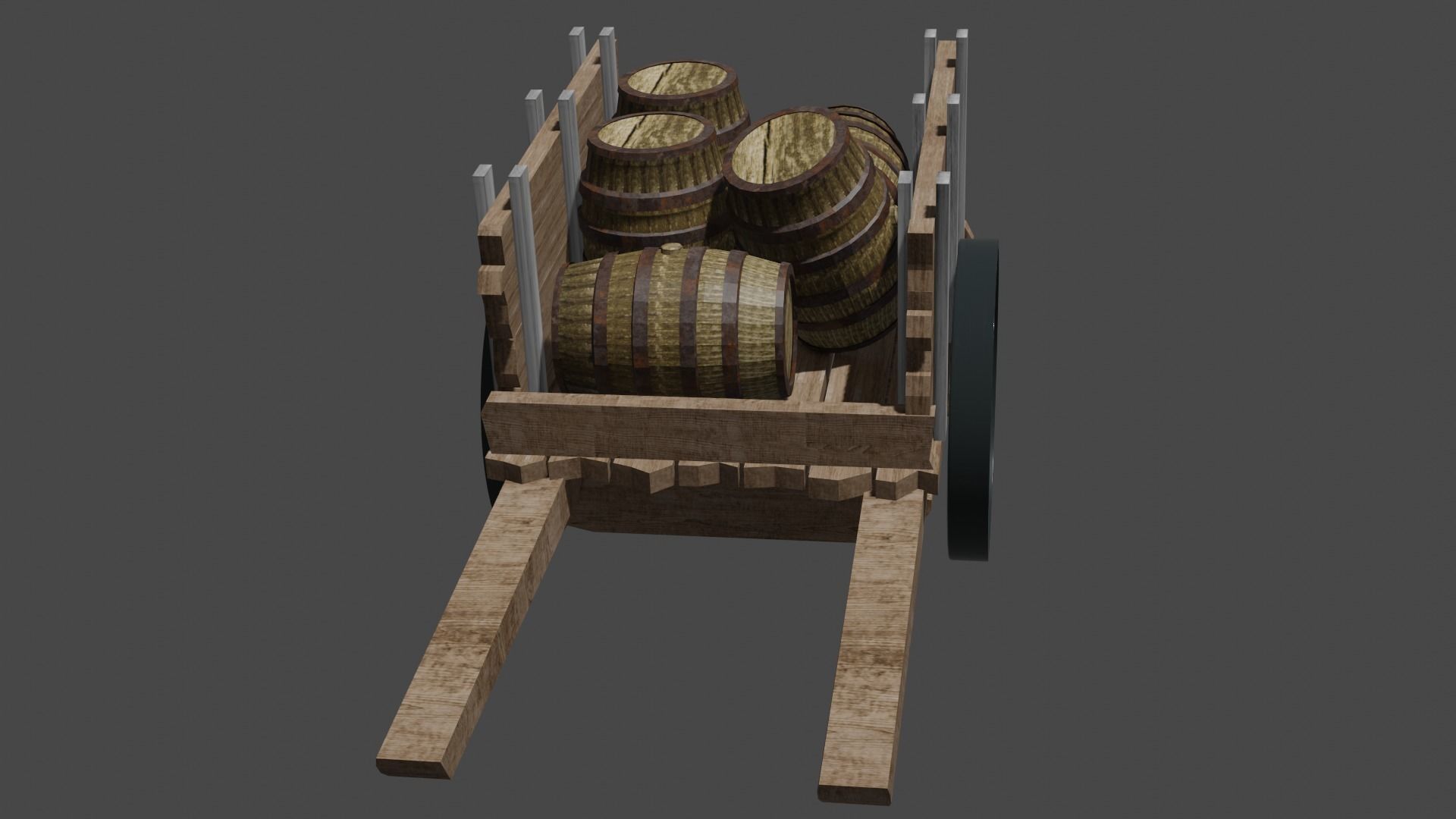 wooden cart with barrels Low-poly 3D model Free low-poly 3D model_1