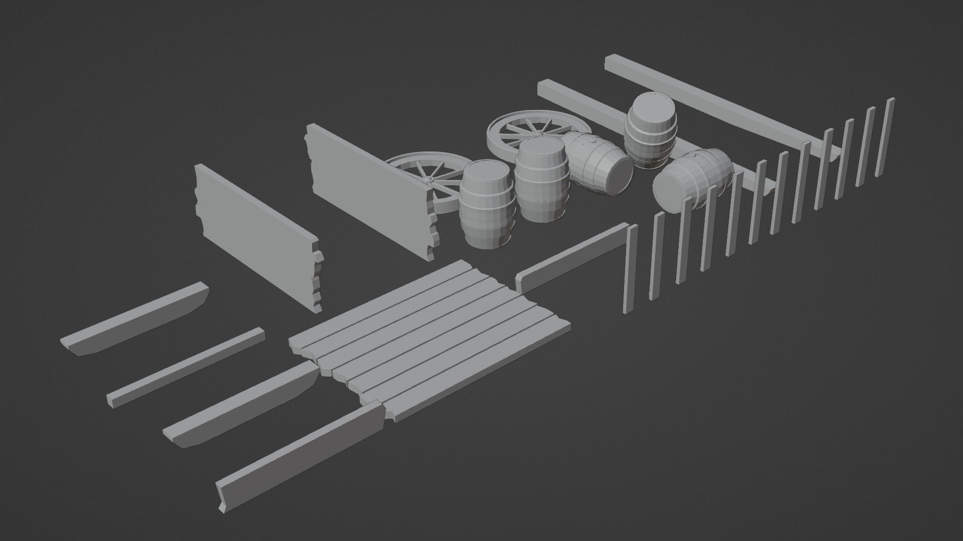 wooden cart with barrels Low-poly 3D model Free low-poly 3D model_13