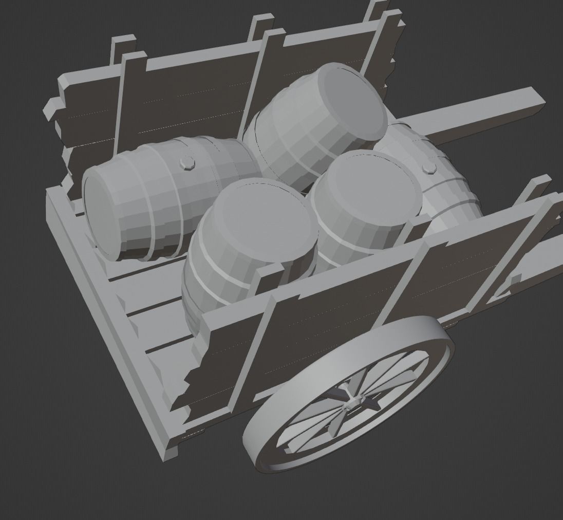 wooden cart with barrels Low-poly 3D model Free low-poly 3D model_8