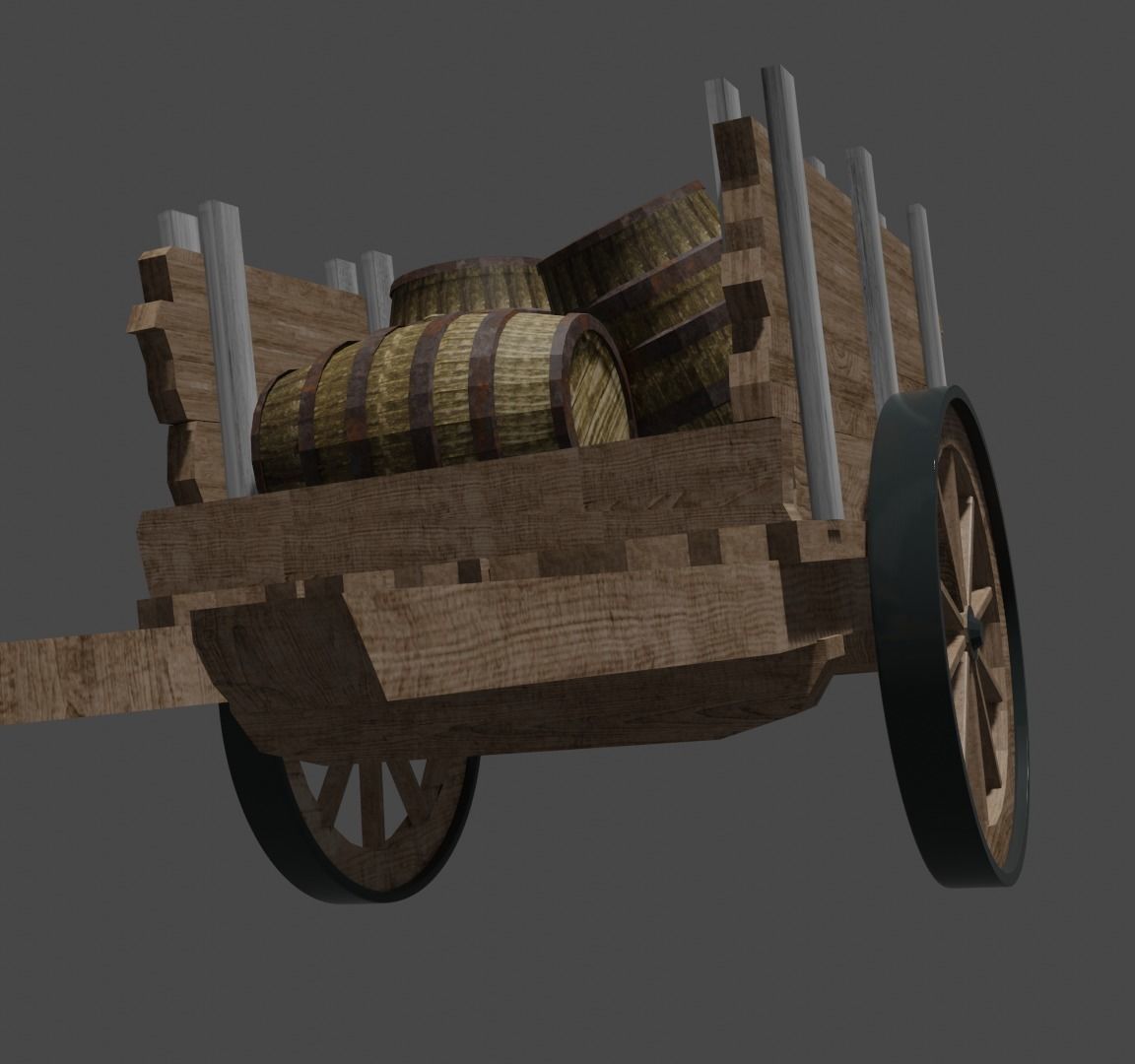 wooden cart with barrels Low-poly 3D model Free low-poly 3D model_10