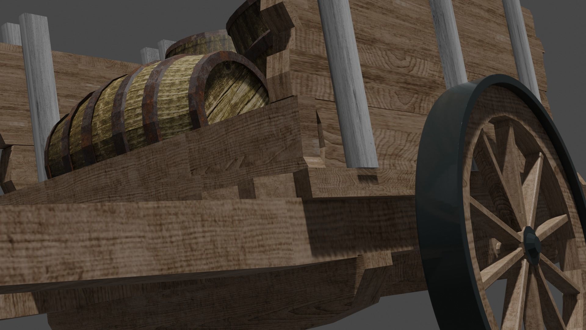 wooden cart with barrels Low-poly 3D model Free low-poly 3D model_23