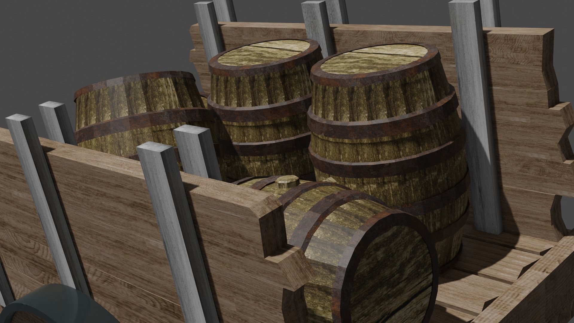 wooden cart with barrels Low-poly 3D model Free low-poly 3D model_22