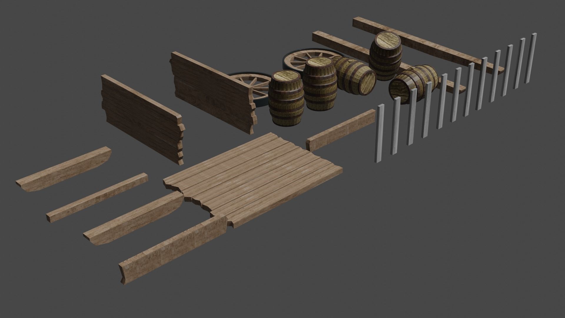 wooden cart with barrels Low-poly 3D model Free low-poly 3D model_5