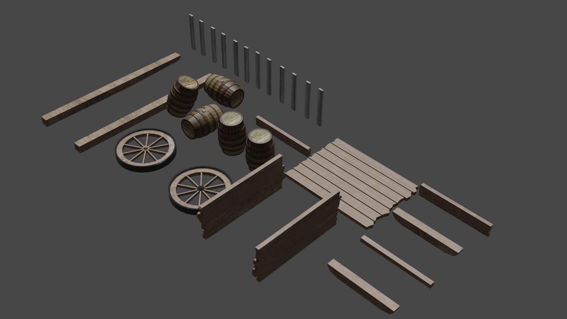 wooden cart with barrels Low-poly 3D model Free low-poly 3D model_19