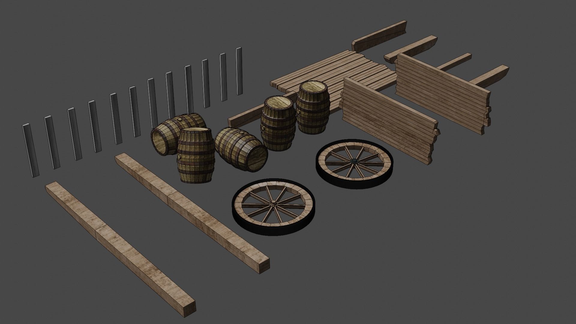 wooden cart with barrels Low-poly 3D model Free low-poly 3D model_20