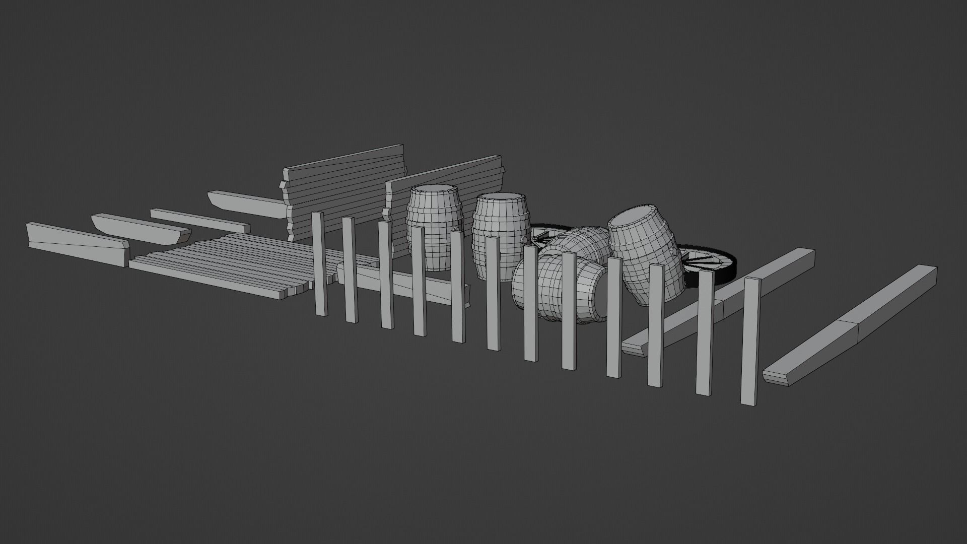 wooden cart with barrels Low-poly 3D model Free low-poly 3D model_15