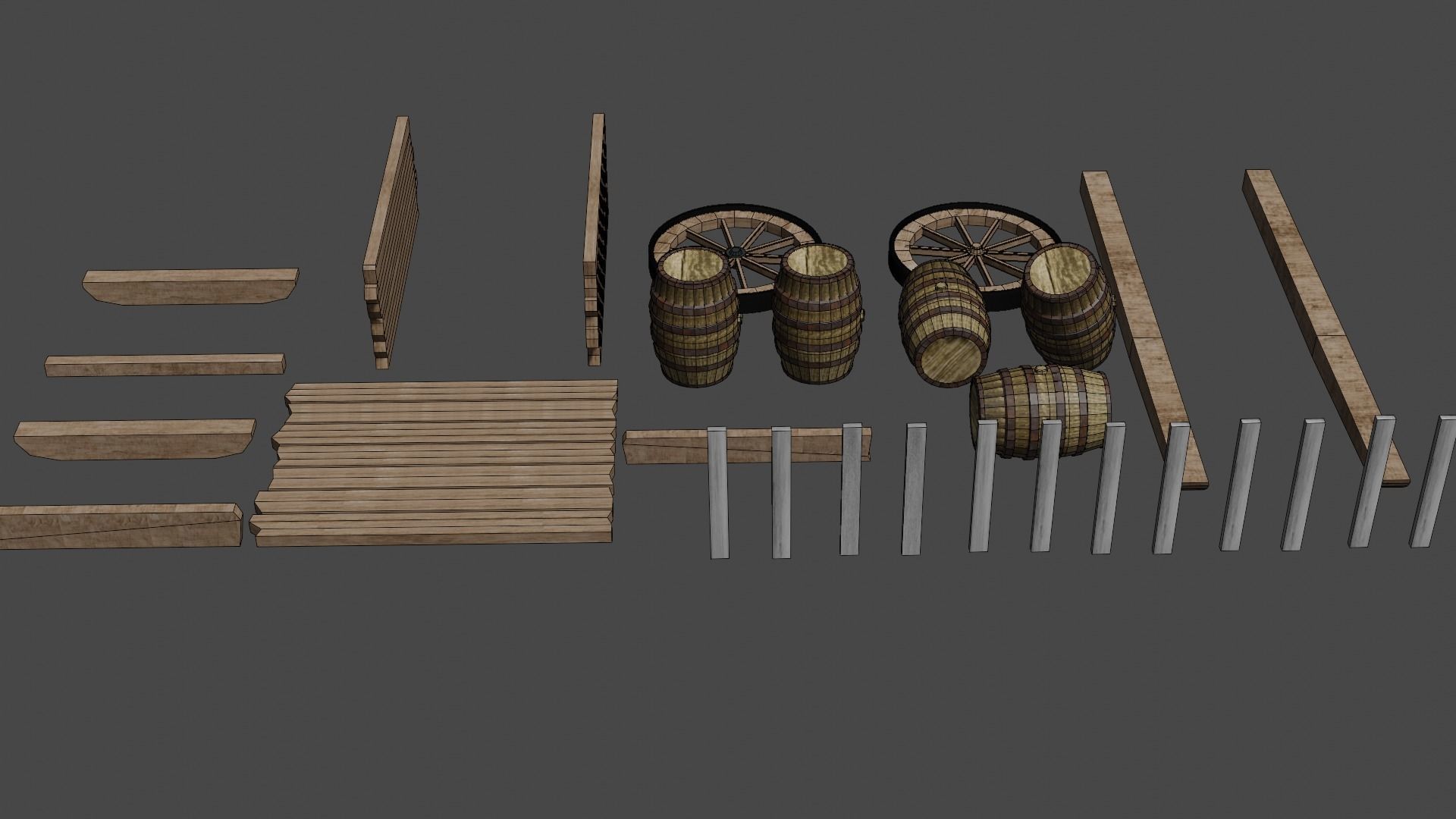 wooden cart with barrels Low-poly 3D model Free low-poly 3D model_21
