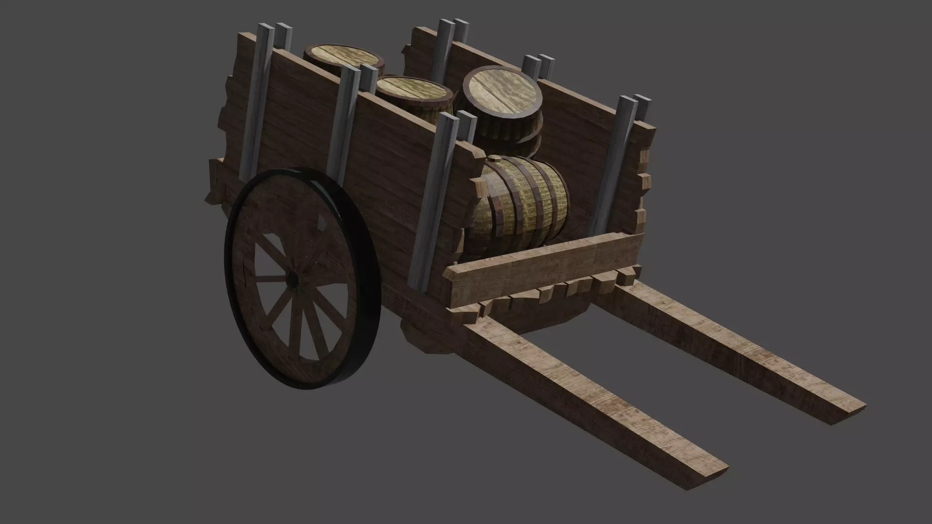 wooden cart with barrels Low-poly 3D model Free low-poly 3D model_0