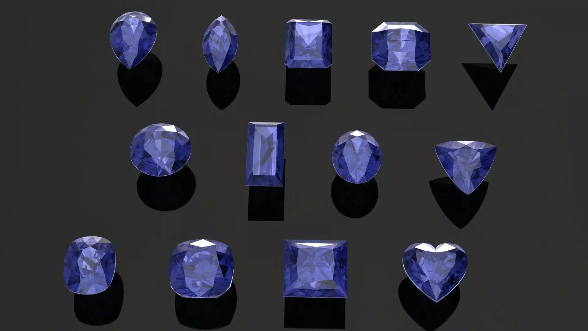 Tanzanite Gem Stones pack 3D print model_0