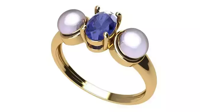 Oval Gem and 2 Pearls Ring