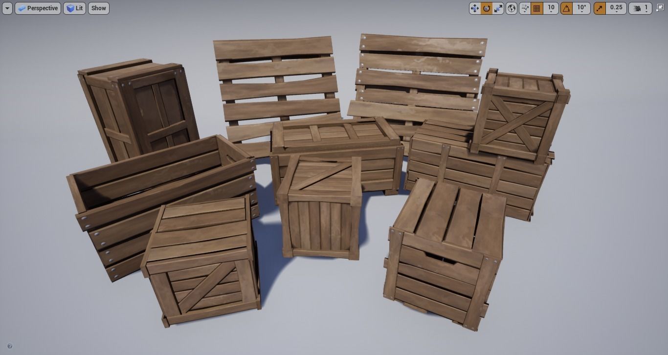 Stylized PBR Wooden Crates and Pallets Game Ready Low-poly 3D model_11
