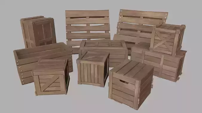 Stylized PBR Wooden Crates and Pallets Game Ready