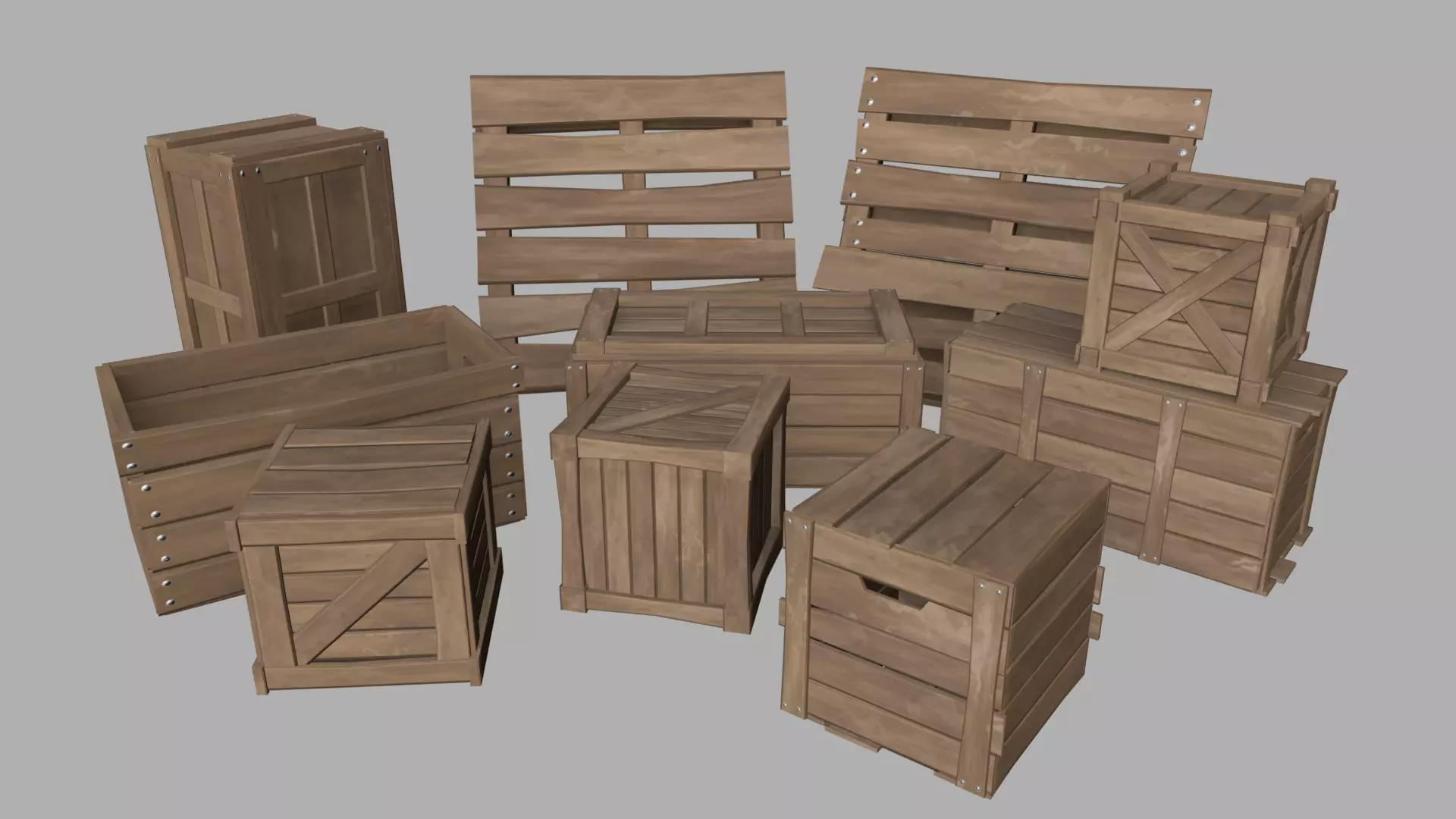 Stylized PBR Wooden Crates and Pallets Game Ready Low-poly 3D model_0