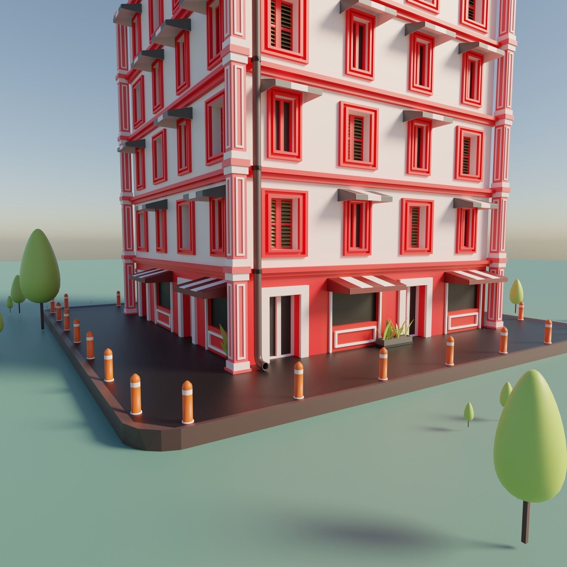 Apartments Building Low-poly 3D model_7