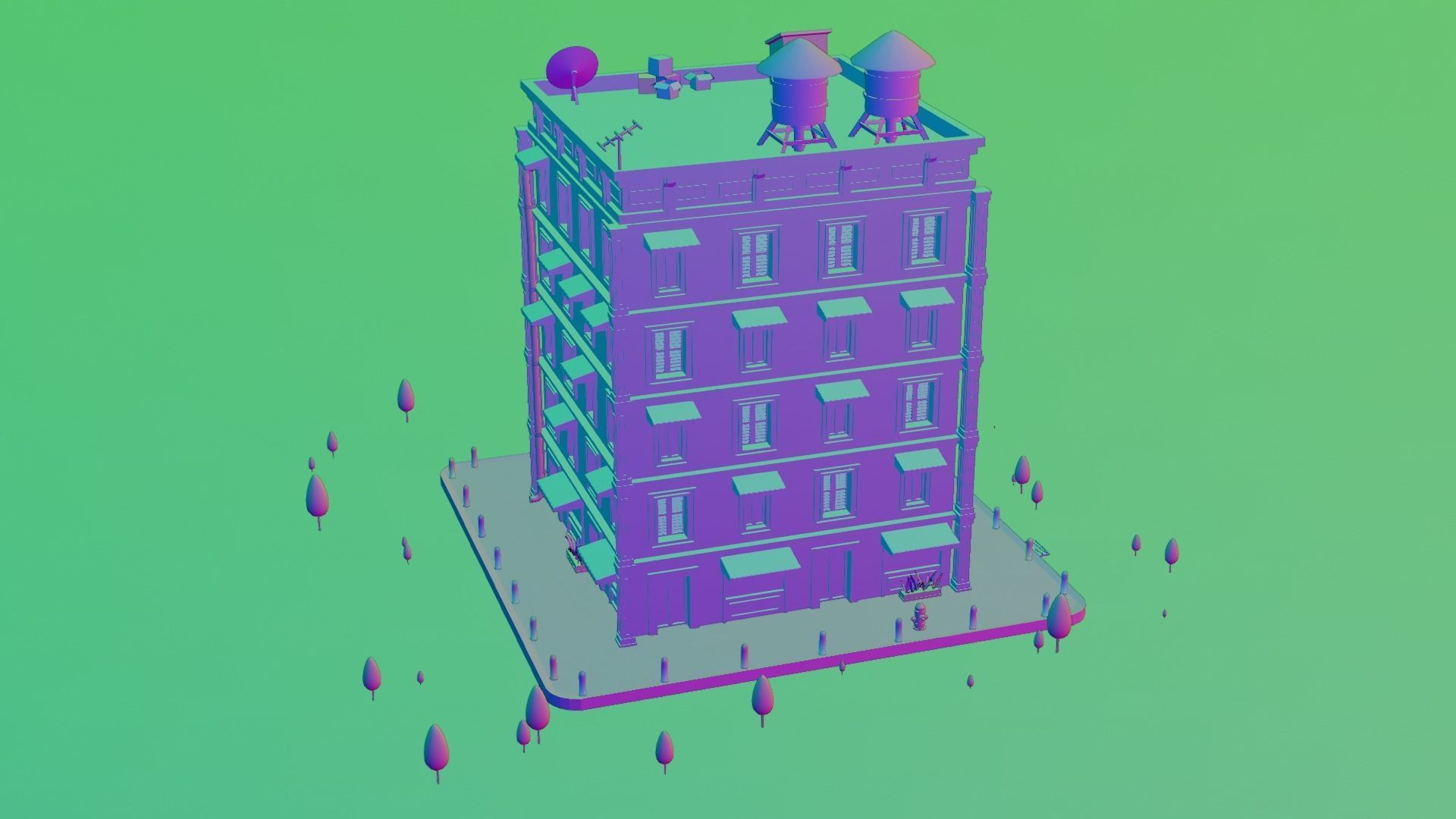Apartments Building Low-poly 3D model_10