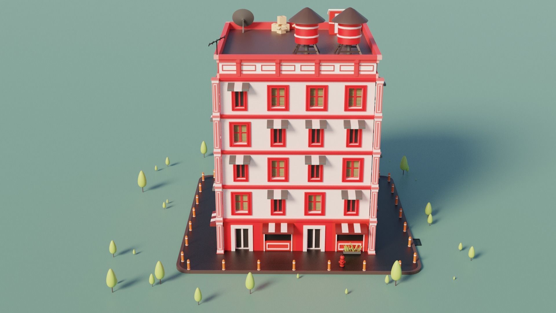 Apartments Building Low-poly 3D model_4