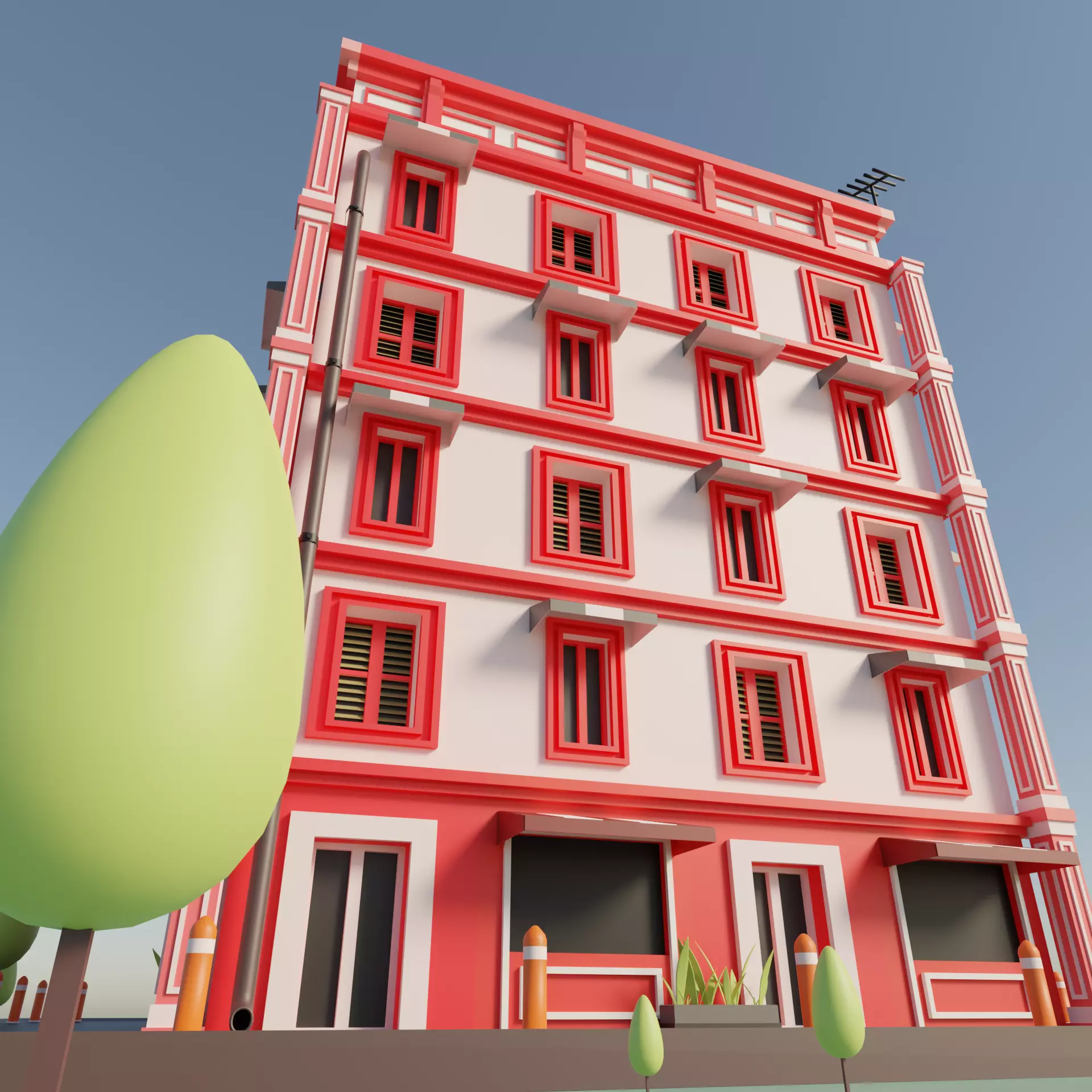 Apartments Building Low-poly 3D model_0