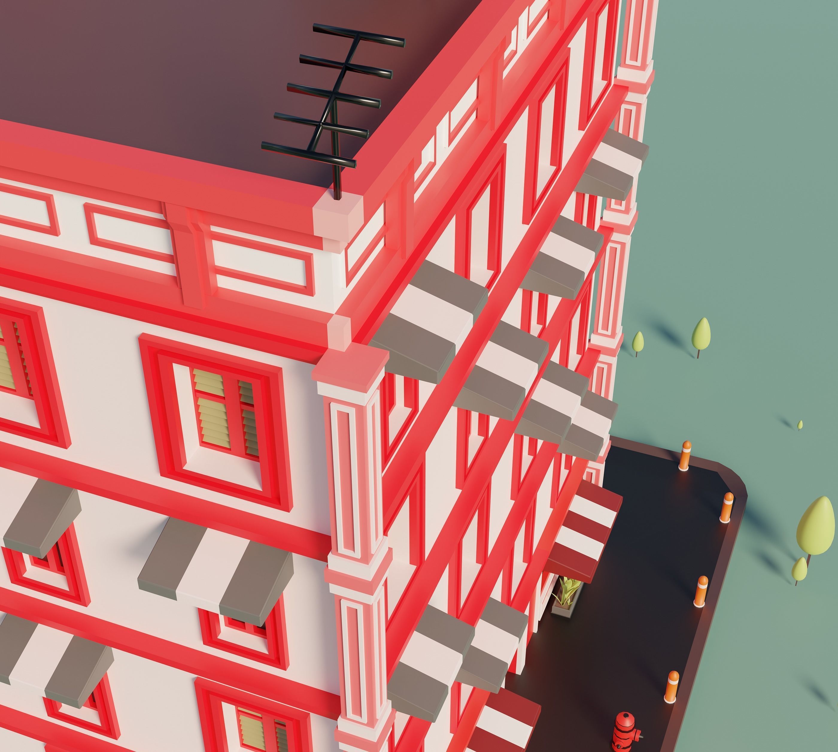 Apartments Building Low-poly 3D model_9
