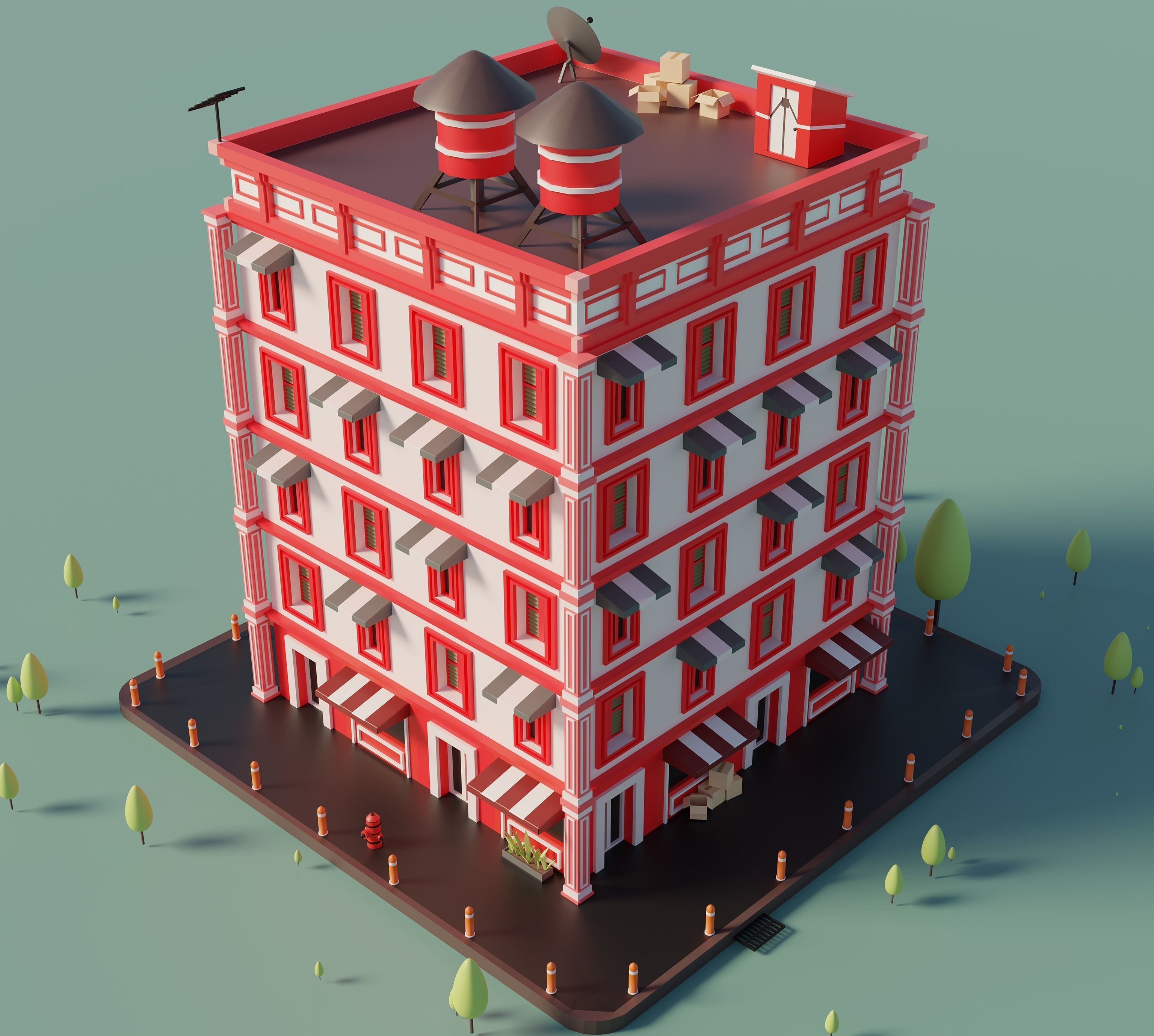 Apartments Building Low-poly 3D model_1