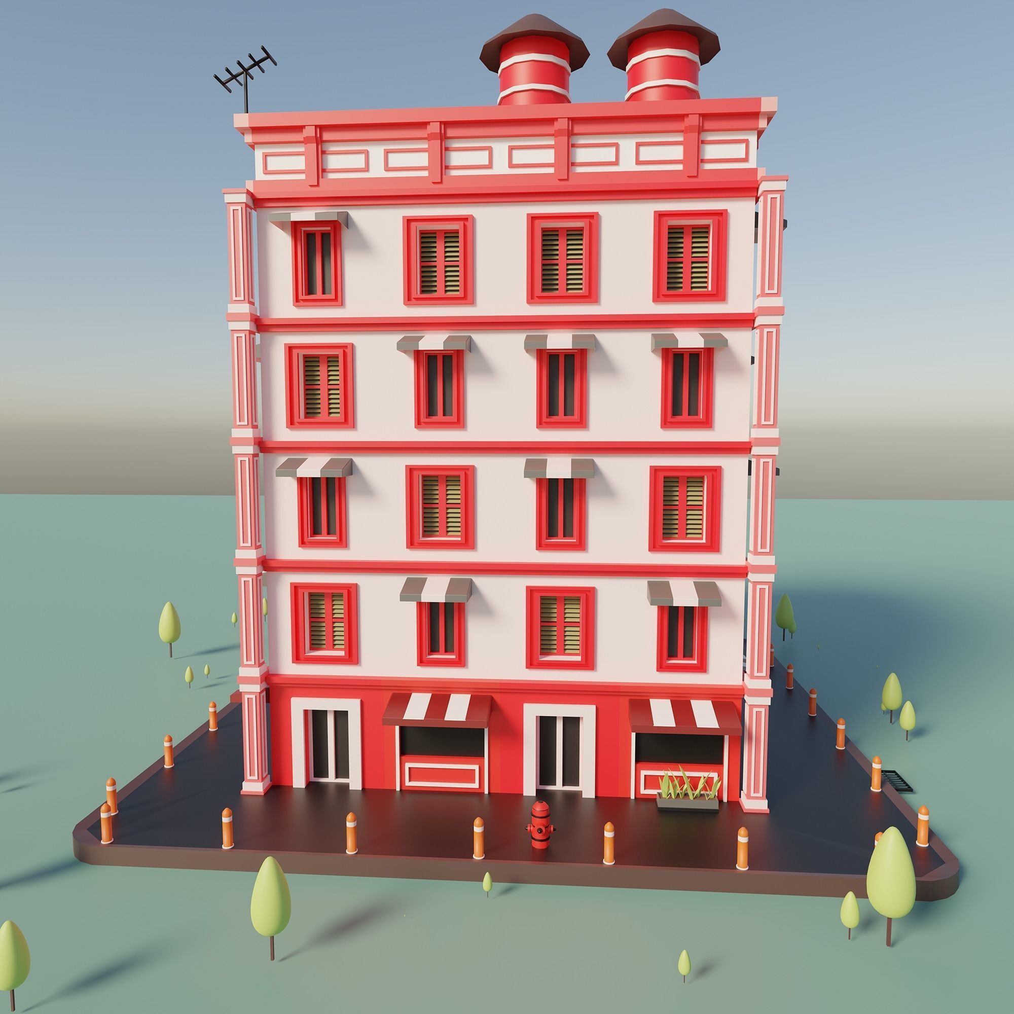 Apartments Building Low-poly 3D model_6
