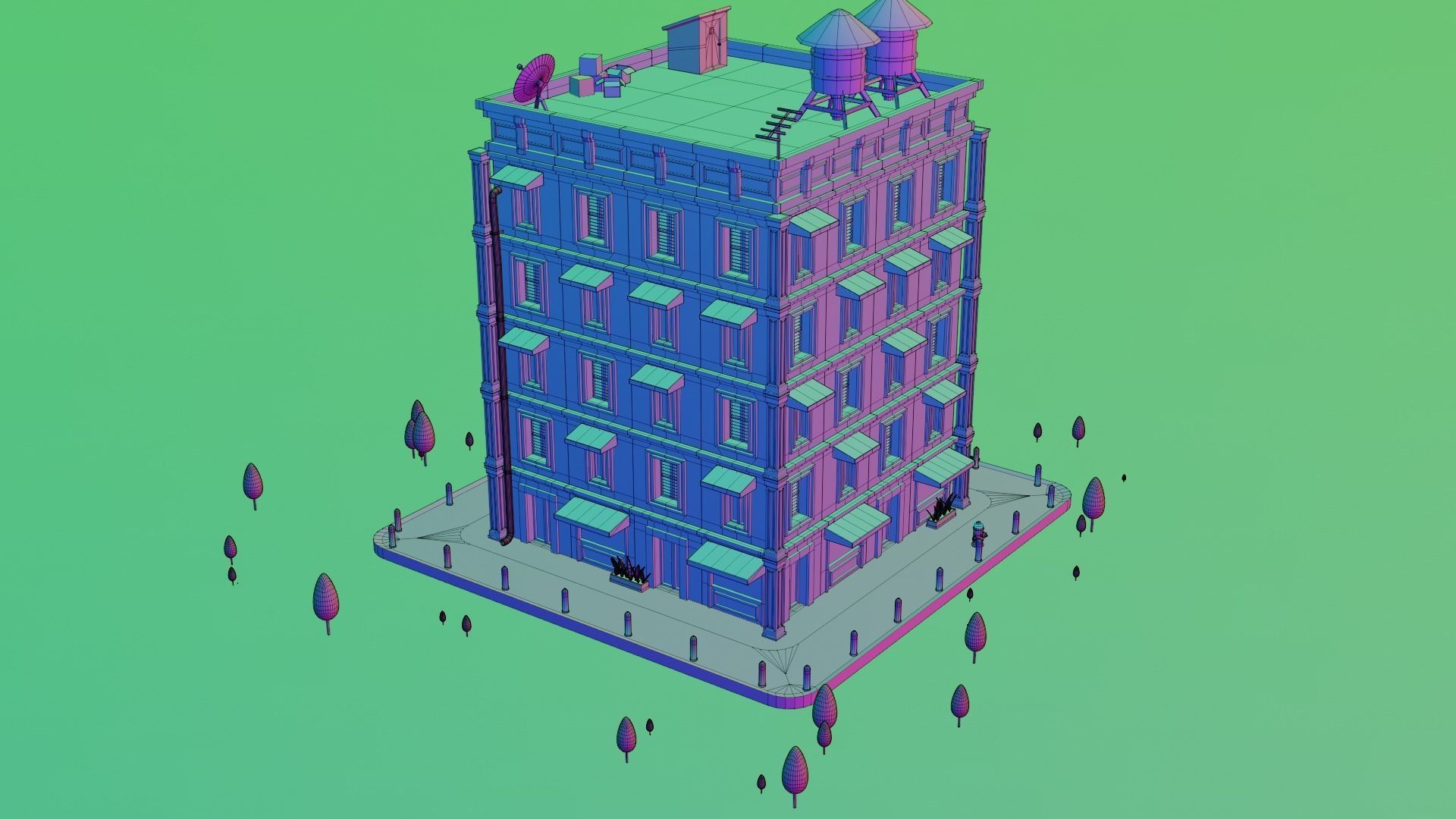 Apartments Building Low-poly 3D model_12