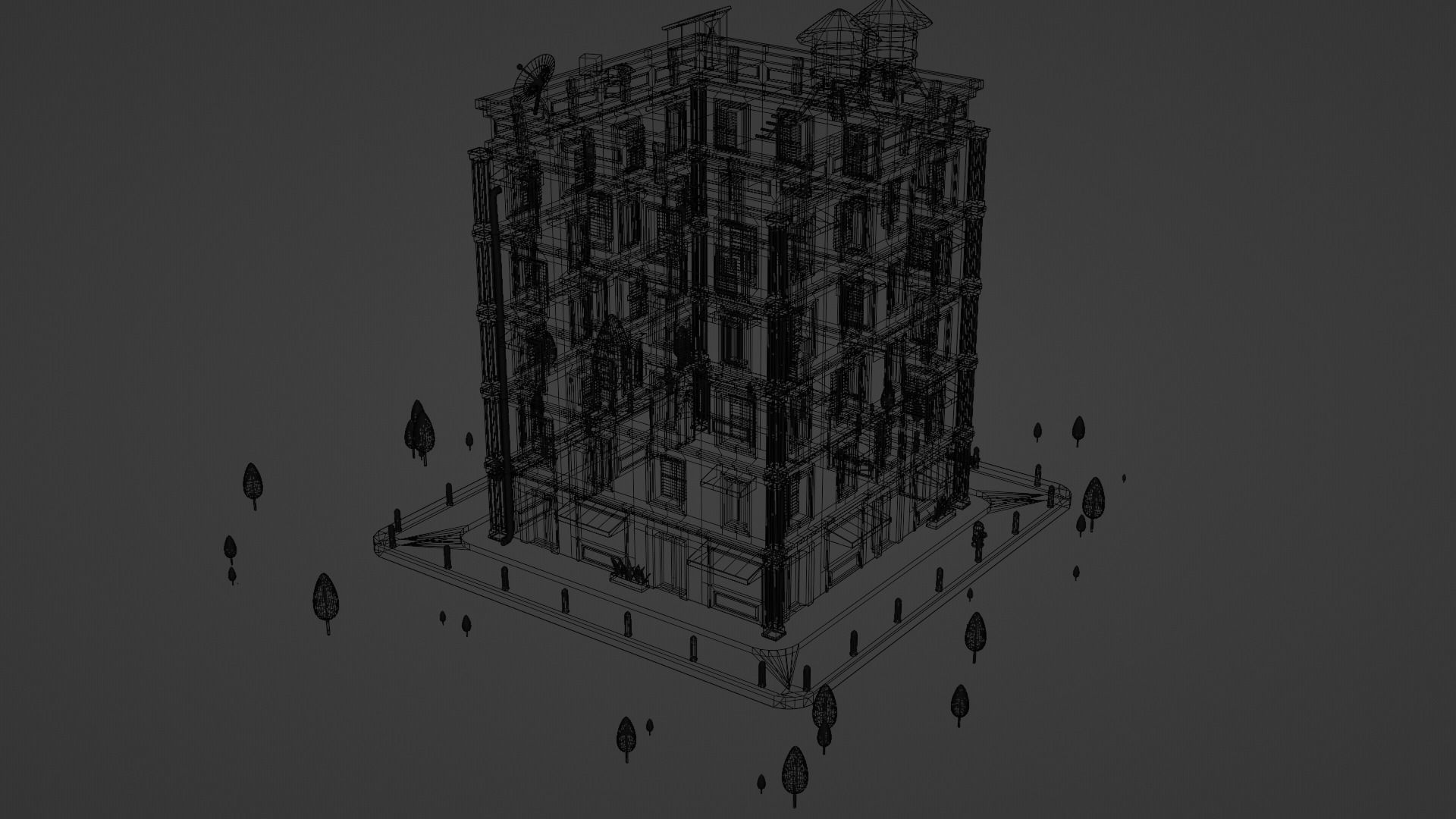 Apartments Building Low-poly 3D model_11