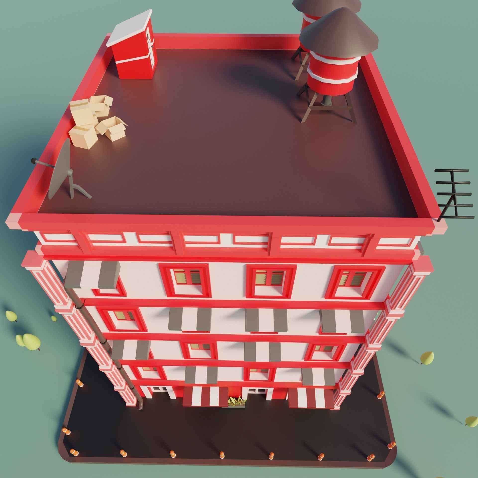 Apartments Building Low-poly 3D model_2