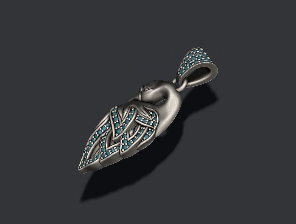 Swan pendant with gems 3D print model_2