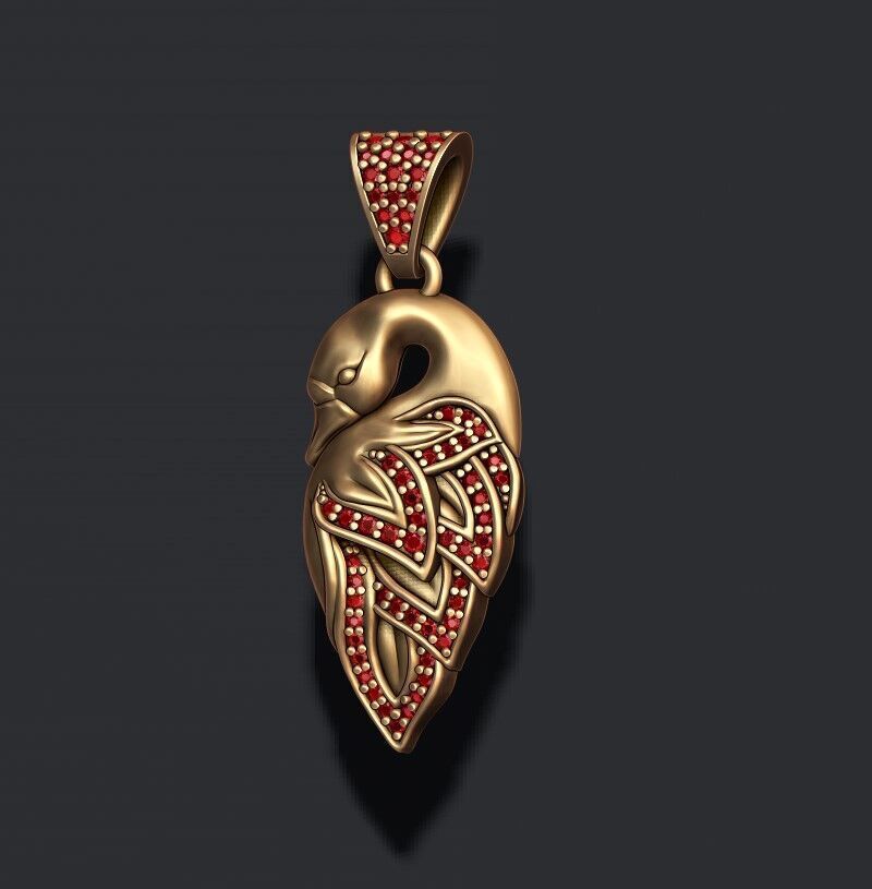 Swan pendant with gems 3D print model_5