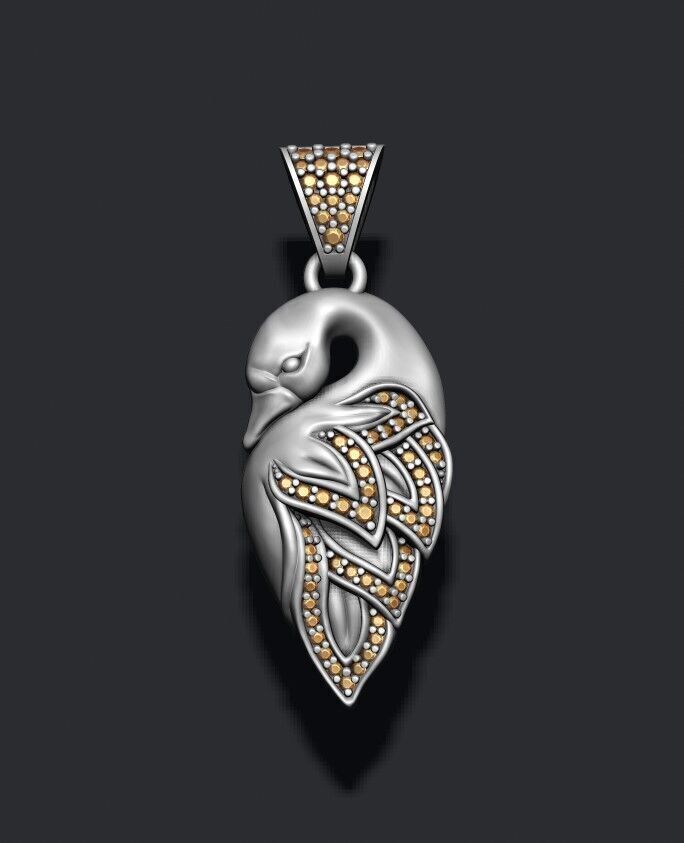 Swan pendant with gems 3D print model_3