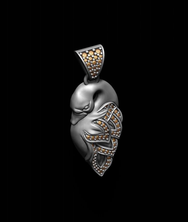 Swan pendant with gems 3D print model_4