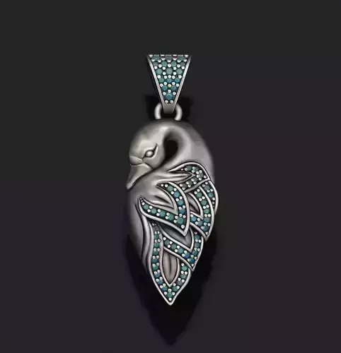 Swan pendant with gems 3D print model