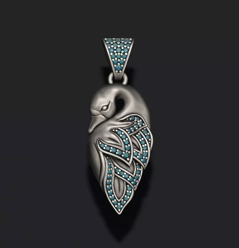 Swan pendant with gems 3D print model_0