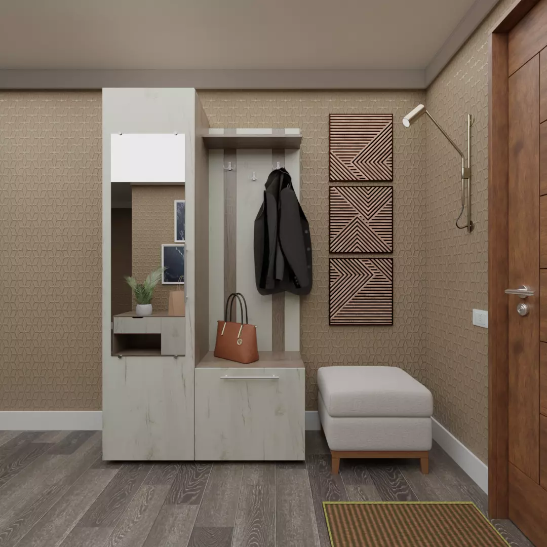 Hallway entryway with coat rack 3D model_0