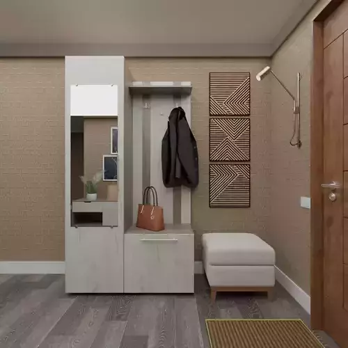 Hallway entryway with coat rack