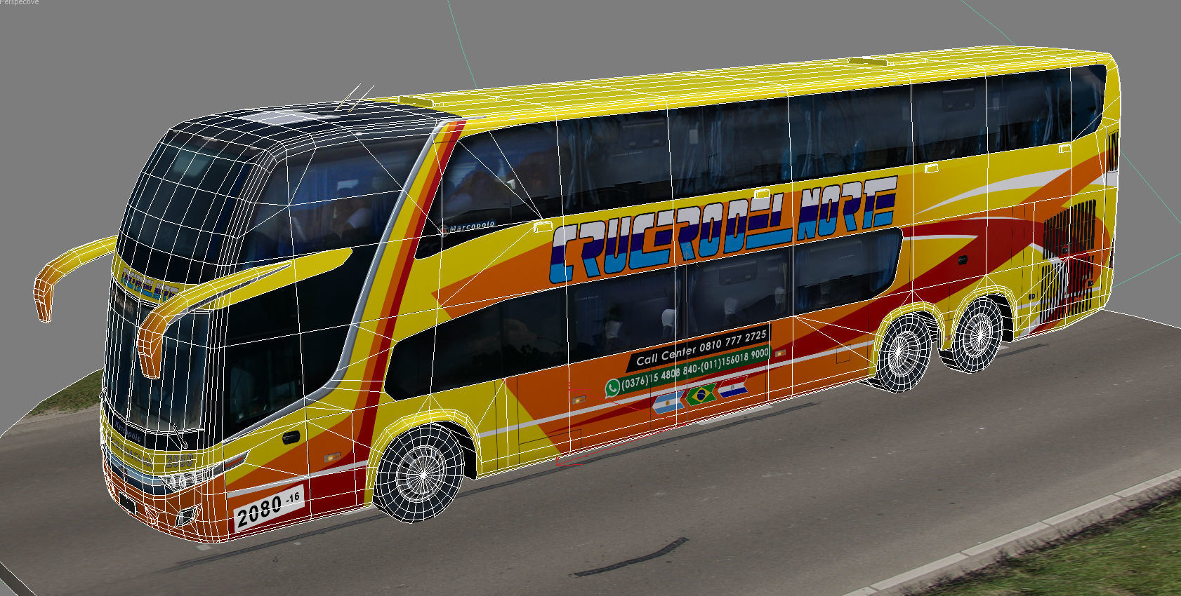 Marcopolo Paradiso 1800DD bus CRUCERODELNORTE Low-poly 3D model_9