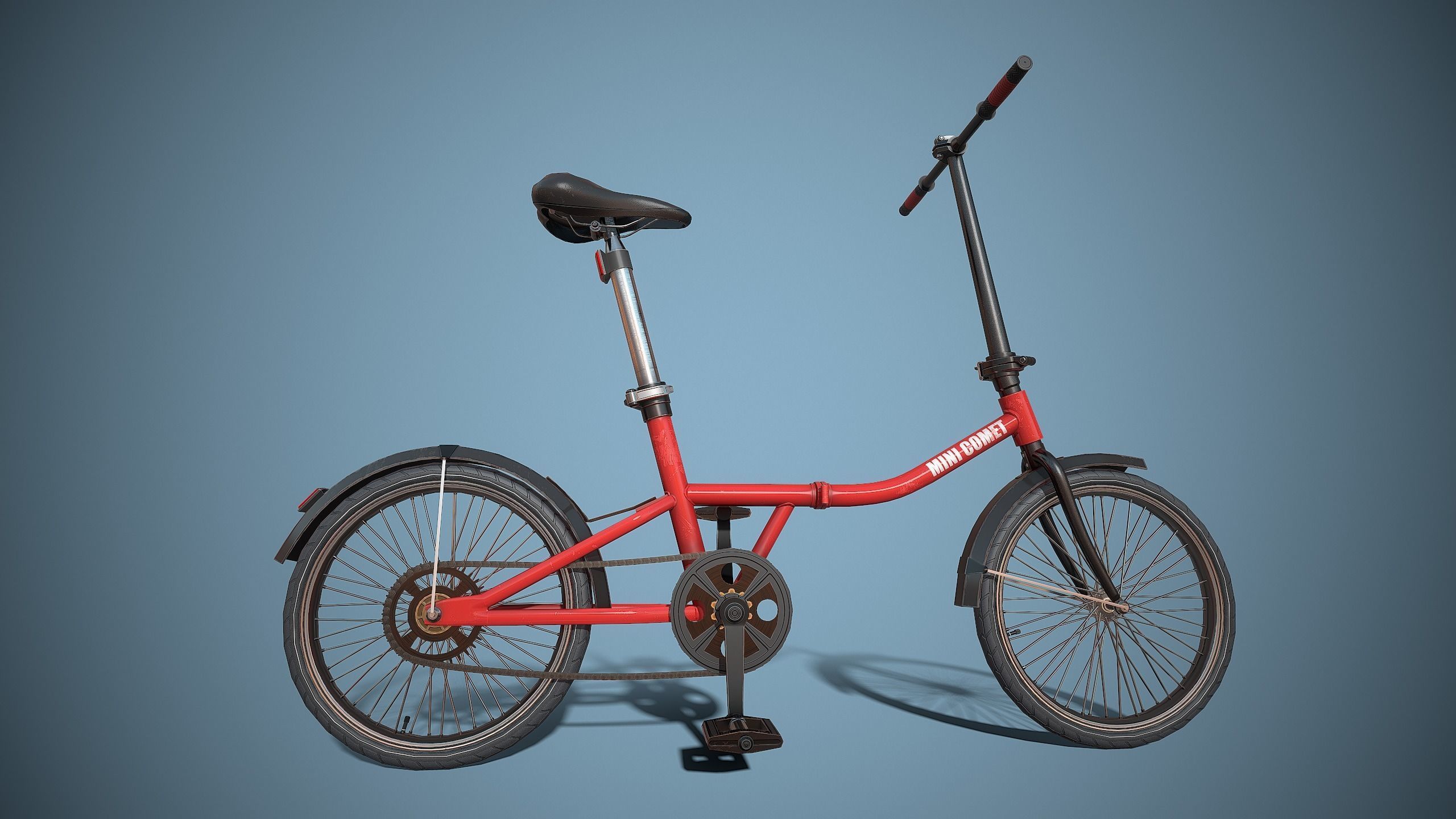 Single-speed Folding Bicycle Low-poly 3D model_7