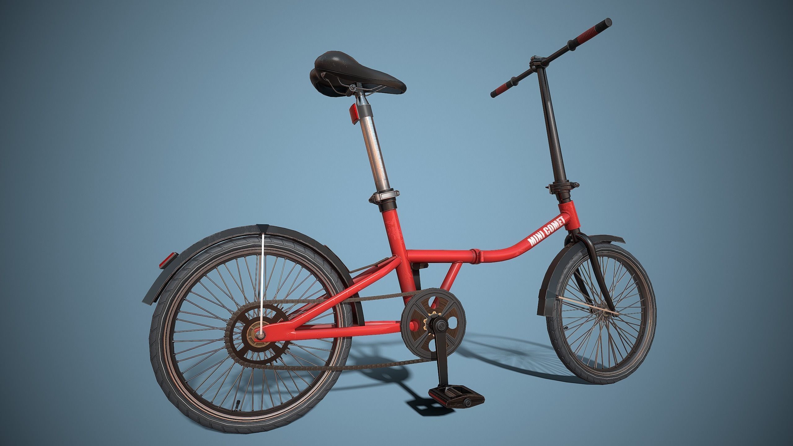 Single-speed Folding Bicycle Low-poly 3D model_11