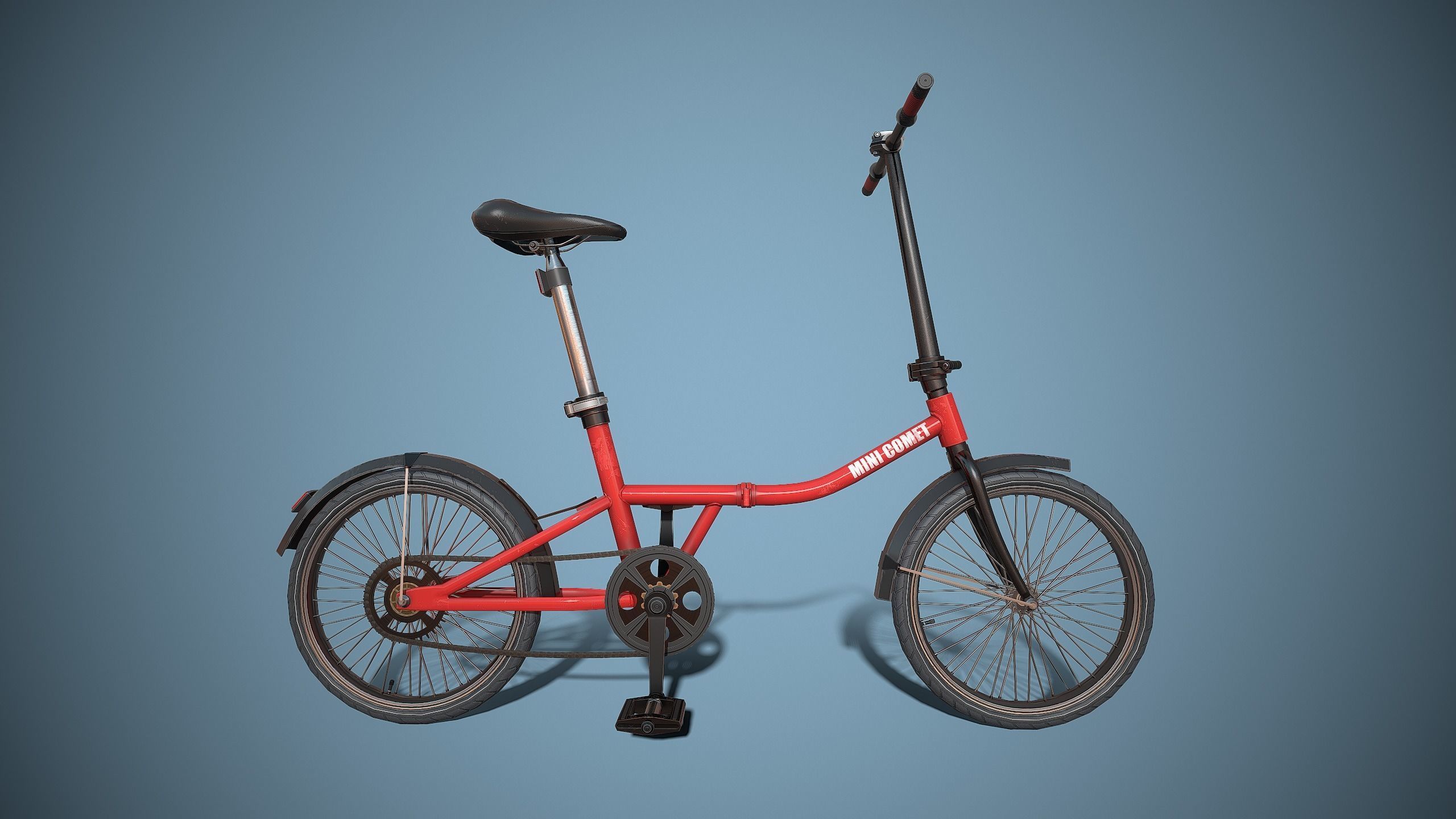 Single-speed Folding Bicycle Low-poly 3D model_9