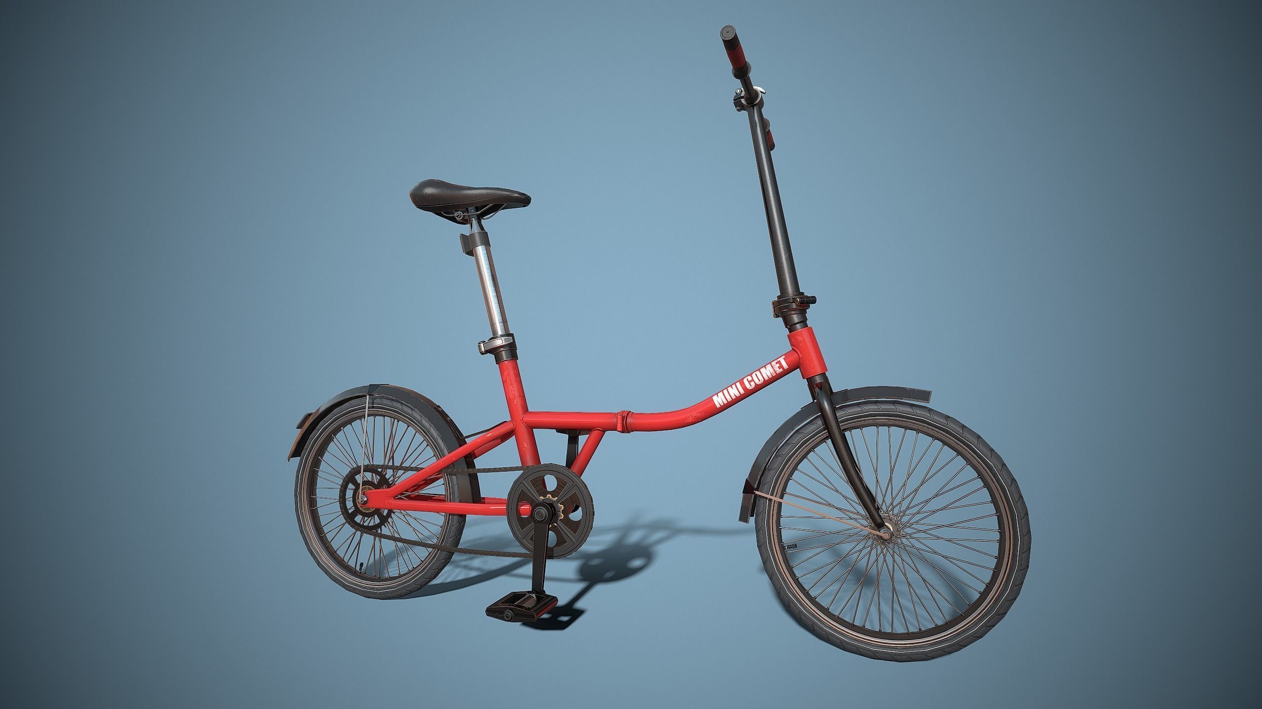 Single-speed Folding Bicycle Low-poly 3D model_10