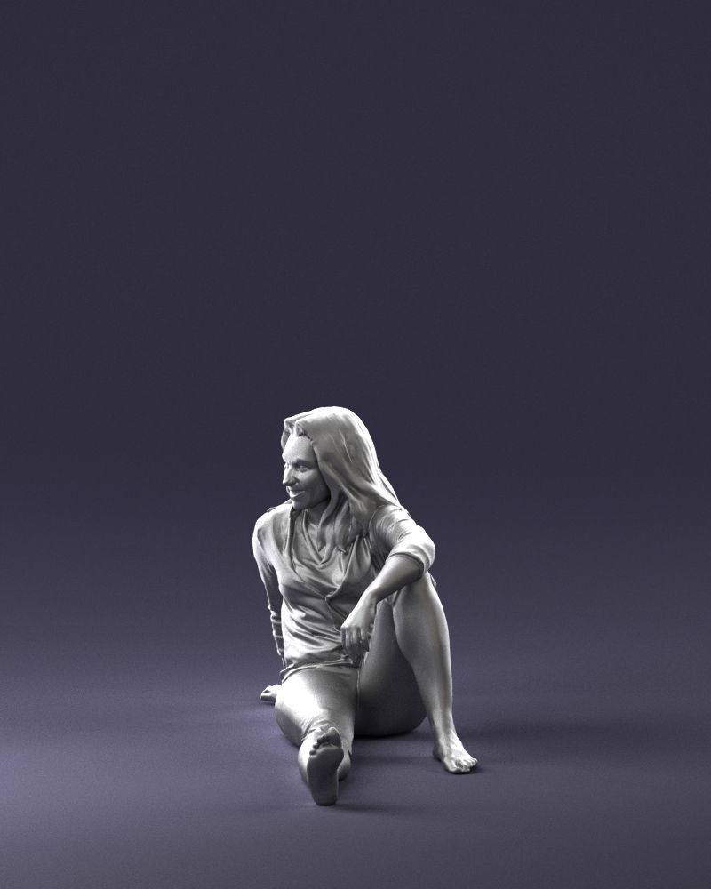 Sitting girl 0134 3D Print Ready 3D print model_28