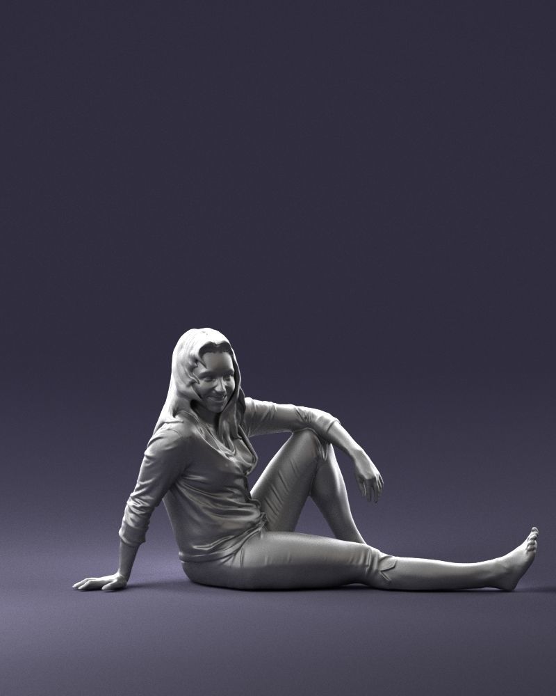 Sitting girl 0134 3D Print Ready 3D print model_7