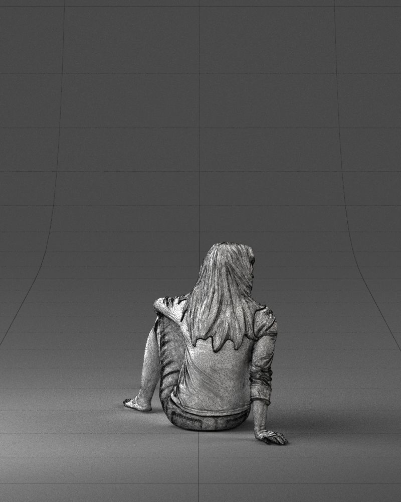 Sitting girl 0134 3D Print Ready 3D print model_17