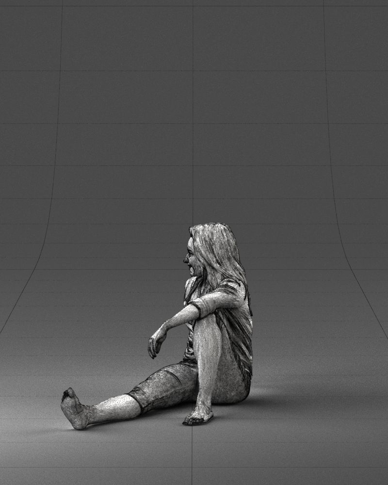 Sitting girl 0134 3D Print Ready 3D print model_26