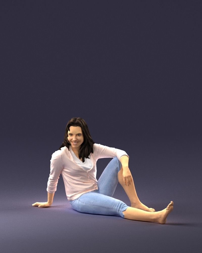 Sitting girl 0134 3D Print Ready 3D print model_33