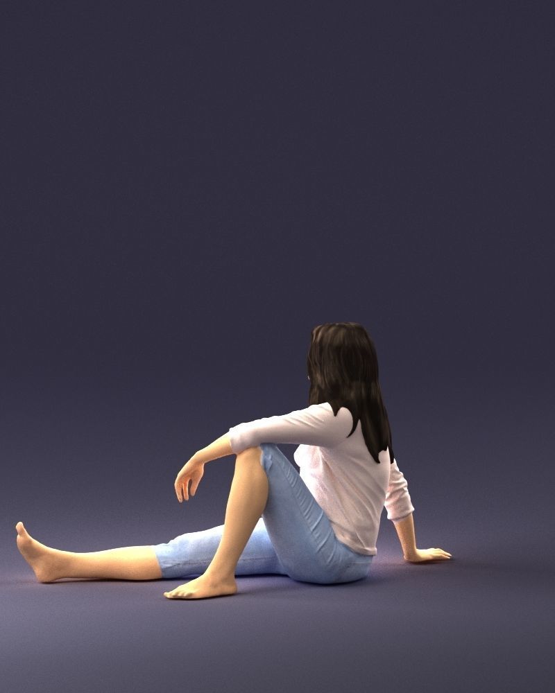 Sitting girl 0134 3D Print Ready 3D print model_21